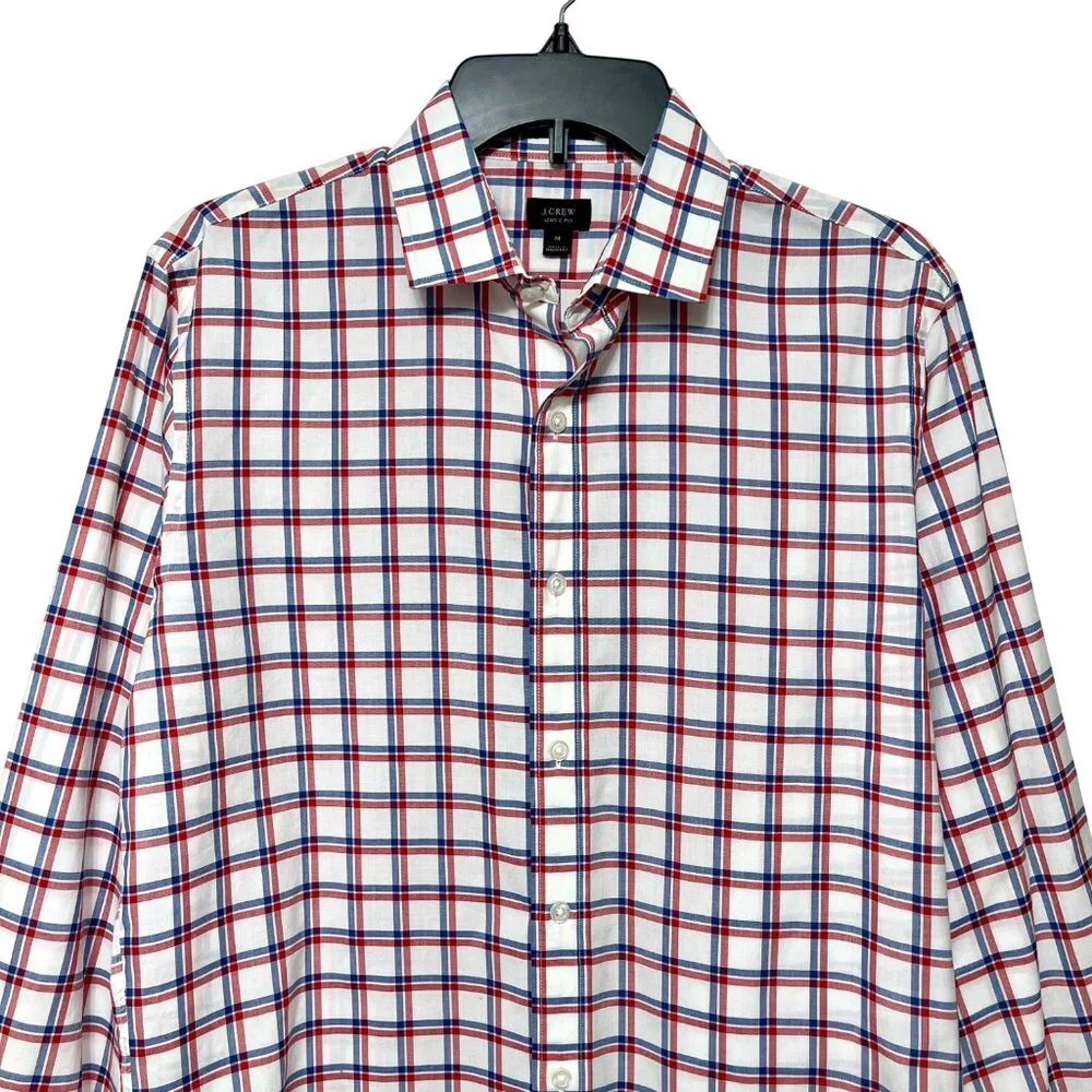 J.Crew Mens Cotton Red & Blue Plaid Button-Down Long‎ Sleeve Shirt M